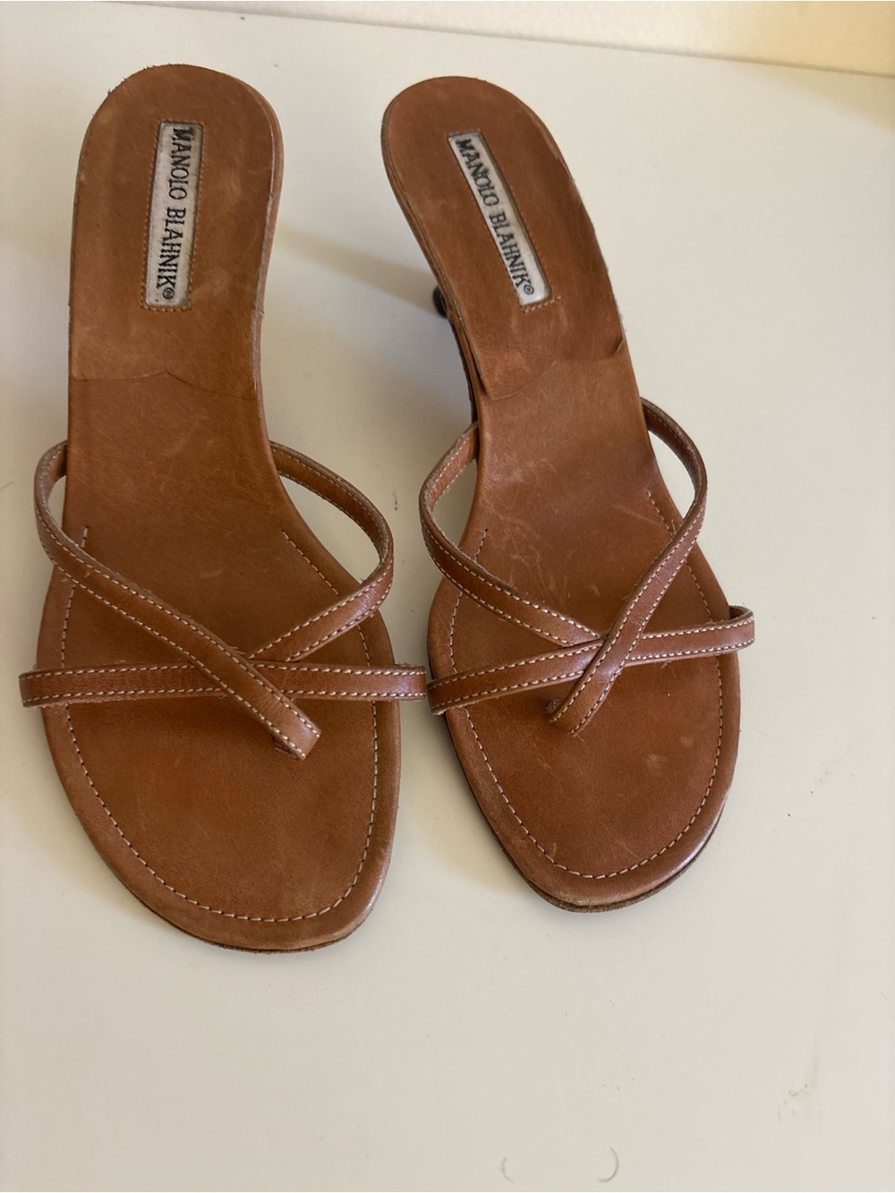 Manolo Blahnik Brown Leather Strappy Slide Sandals 36 Europe